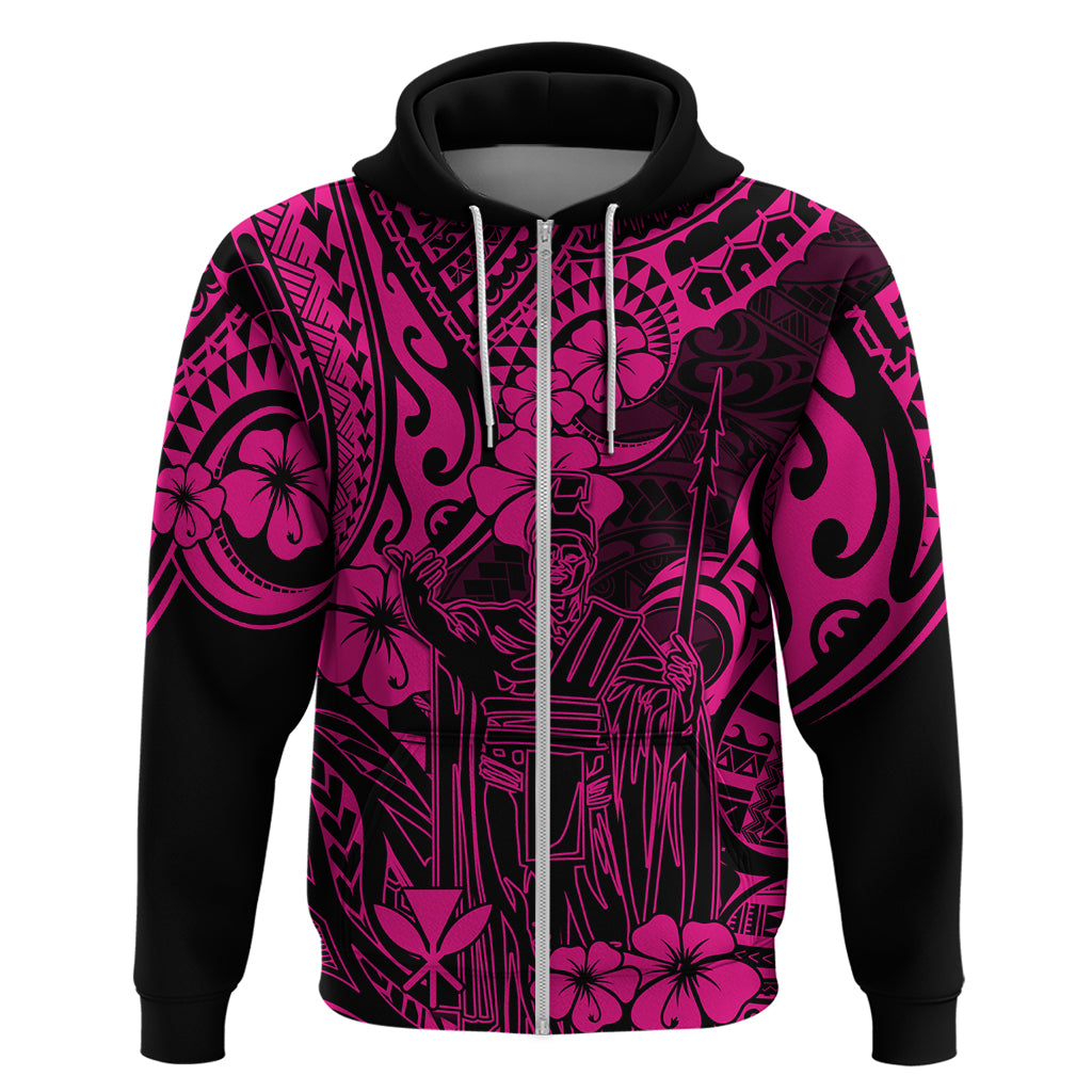 Hawaii King Kamehameha Hoodie Polynesian Pattern Pink Version LT01 Zip Hoodie Pink - Polynesian Pride