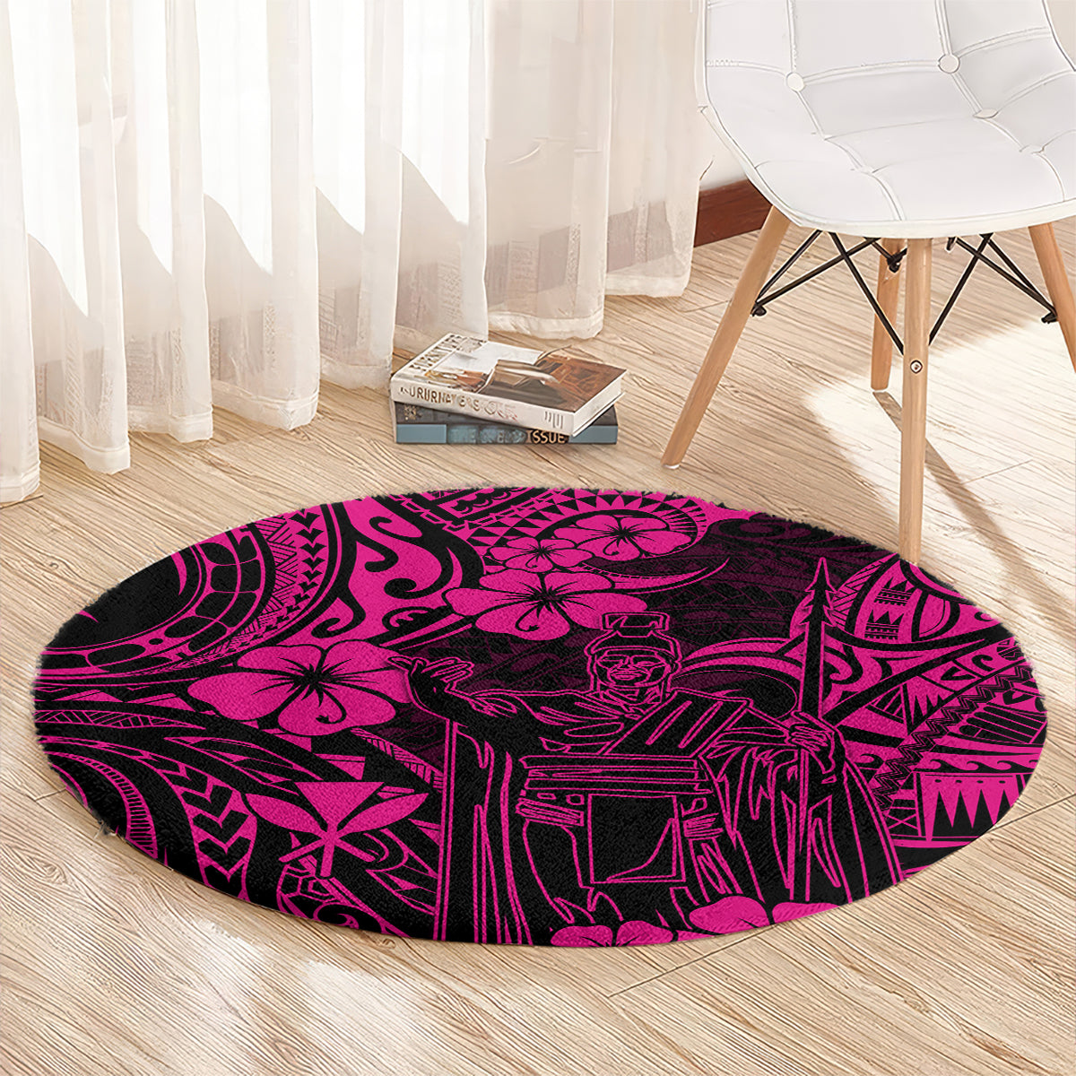 Hawaii King Kamehameha Round Carpet Polynesian Pattern Pink Version LT01 - Polynesian Pride
