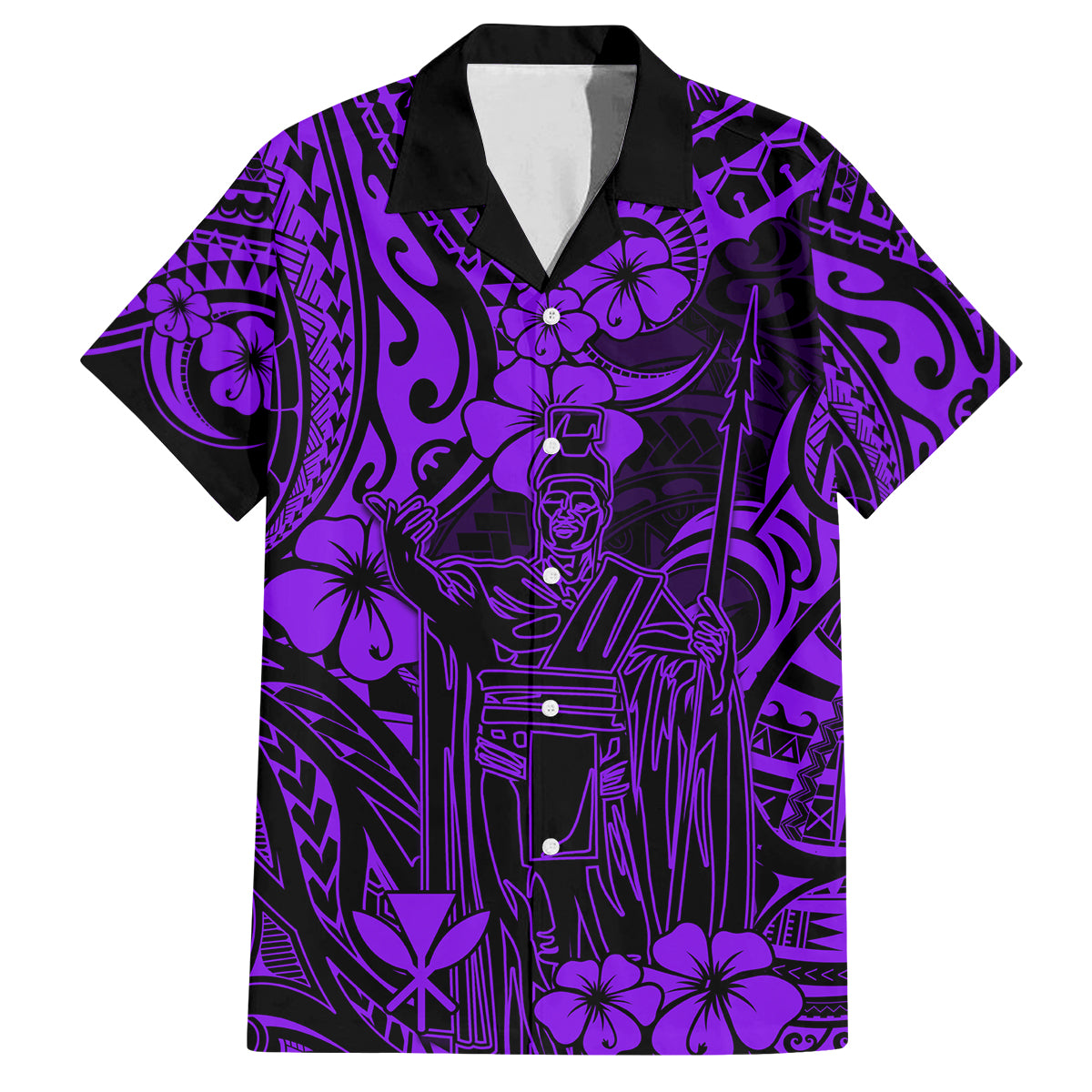 Hawaii King Kamehameha Family Matching Off Shoulder Short Dress and Hawaiian Shirt Polynesian Pattern Purple Version LT01 Dad's Shirt - Short Sleeve Purple - Polynesian Pride