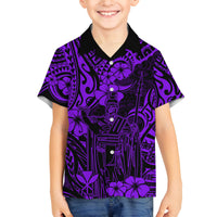Hawaii King Kamehameha Family Matching Off Shoulder Short Dress and Hawaiian Shirt Polynesian Pattern Purple Version LT01 Son's Shirt Purple - Polynesian Pride
