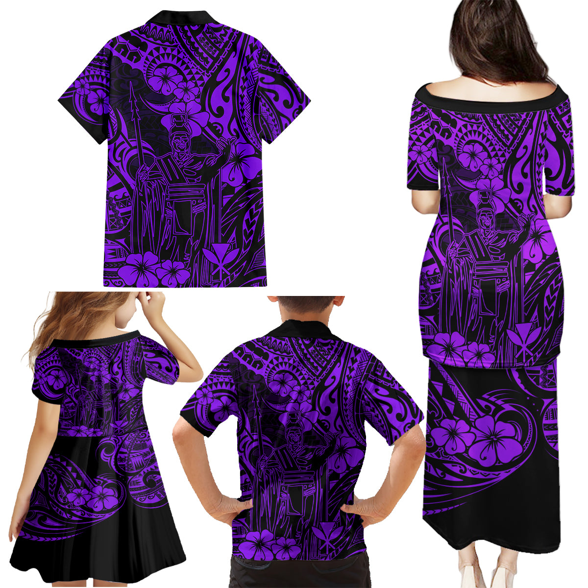 Hawaii King Kamehameha Family Matching Puletasi Dress and Hawaiian Shirt Polynesian Pattern Purple Version LT01 - Polynesian Pride