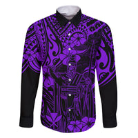 Hawaii King Kamehameha Family Matching Tank Maxi Dress and Hawaiian Shirt Polynesian Pattern Purple Version LT01 Dad's Shirt - Long Sleeve Purple - Polynesian Pride