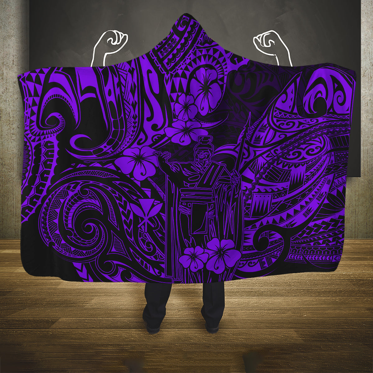 Hawaii King Kamehameha Hooded Blanket Polynesian Pattern Purple Version LT01 One Size Purple - Polynesian Pride