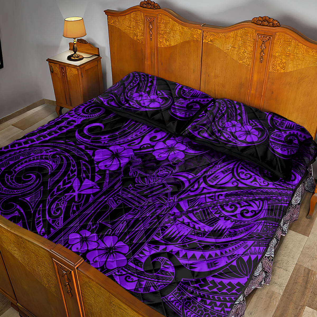 Hawaii King Kamehameha Quilt Bed Set Polynesian Pattern Purple Version LT01 - Polynesian Pride