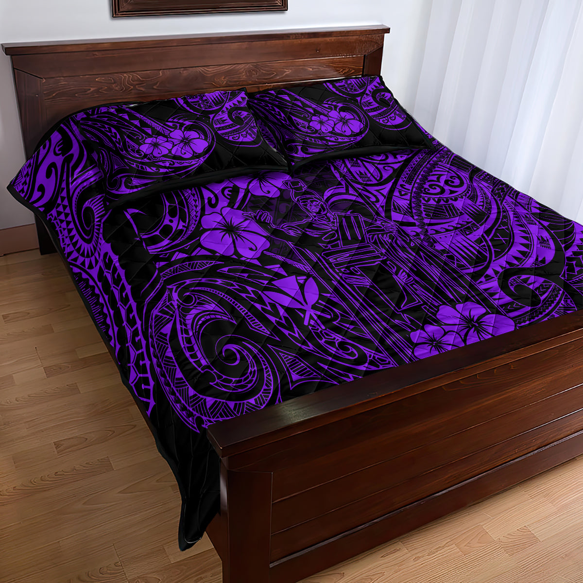 Hawaii King Kamehameha Quilt Bed Set Polynesian Pattern Purple Version LT01 - Polynesian Pride
