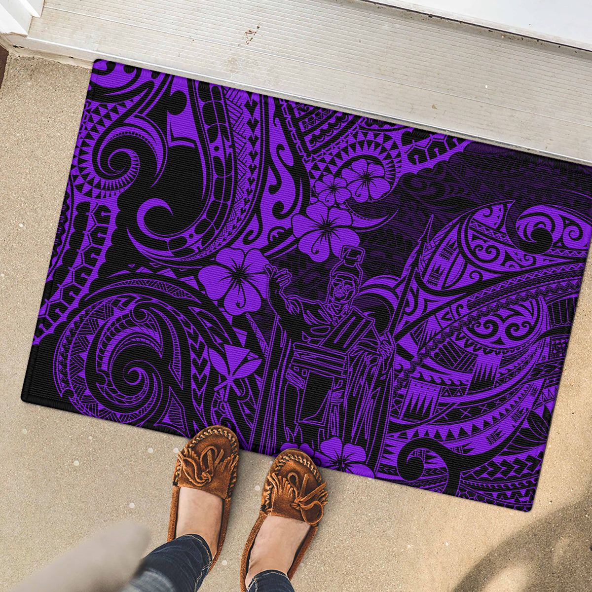Hawaii King Kamehameha Rubber Doormat Polynesian Pattern Purple Version LT01 - Polynesian Pride