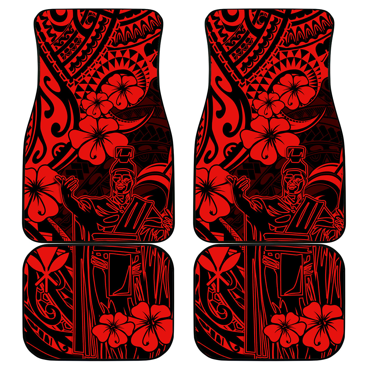 Hawaii King Kamehameha Car Mats Polynesian Pattern Red Version LT01 Red - Polynesian Pride