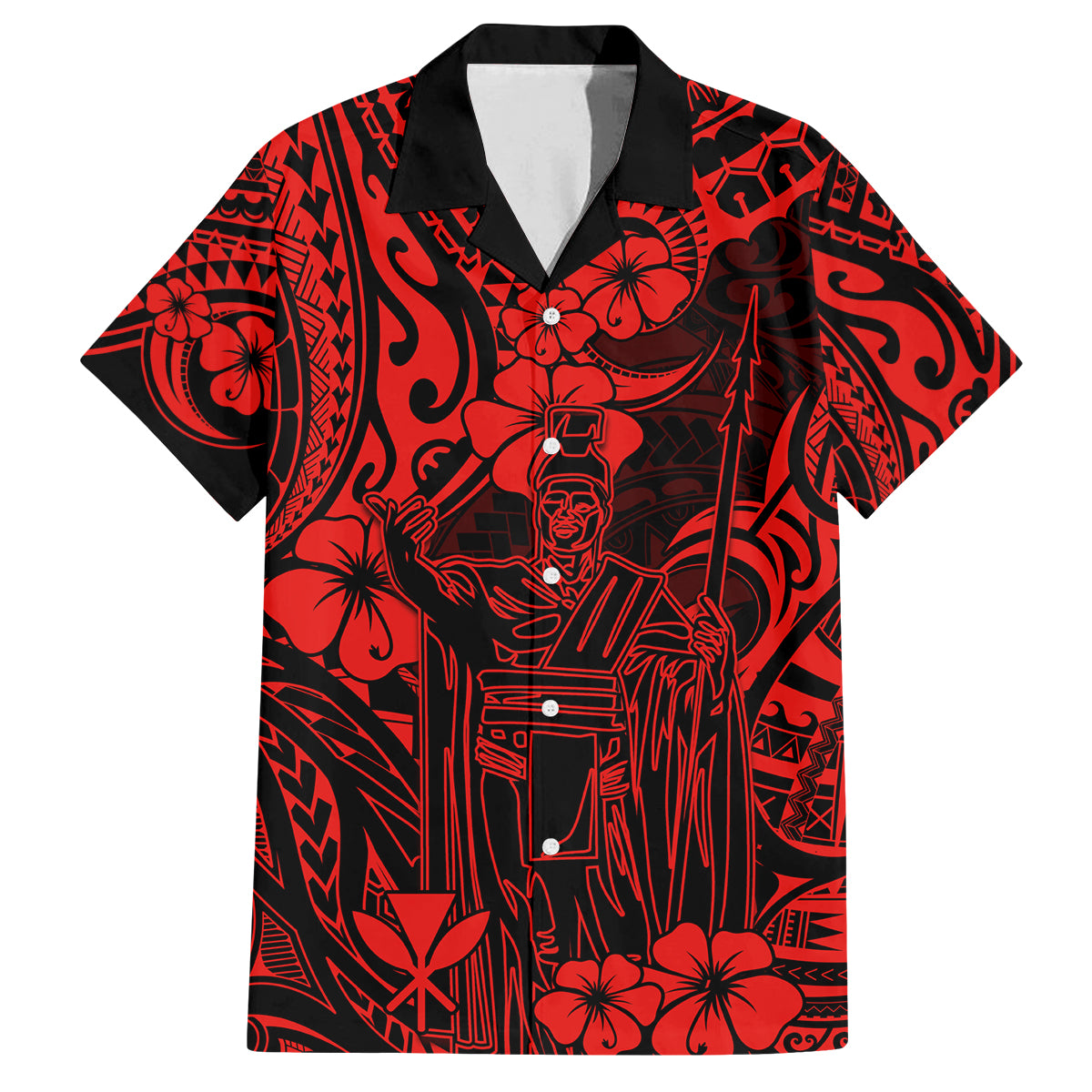 Hawaii King Kamehameha Family Matching Tank Maxi Dress and Hawaiian Shirt Polynesian Pattern Red Version LT01 Dad's Shirt - Short Sleeve Red - Polynesian Pride