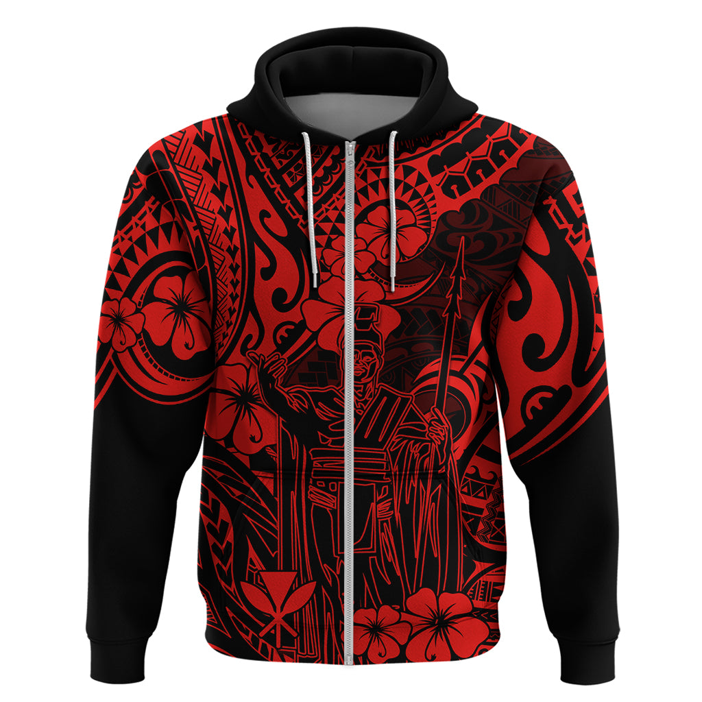 Hawaii King Kamehameha Hoodie Polynesian Pattern Red Version LT01 Zip Hoodie Red - Polynesian Pride