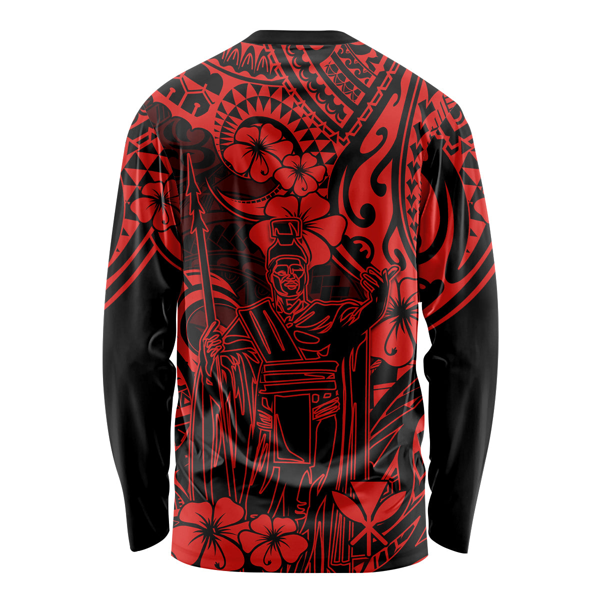 Hawaii King Kamehameha Long Sleeve Shirt Polynesian Pattern Red Version LT01 - Polynesian Pride