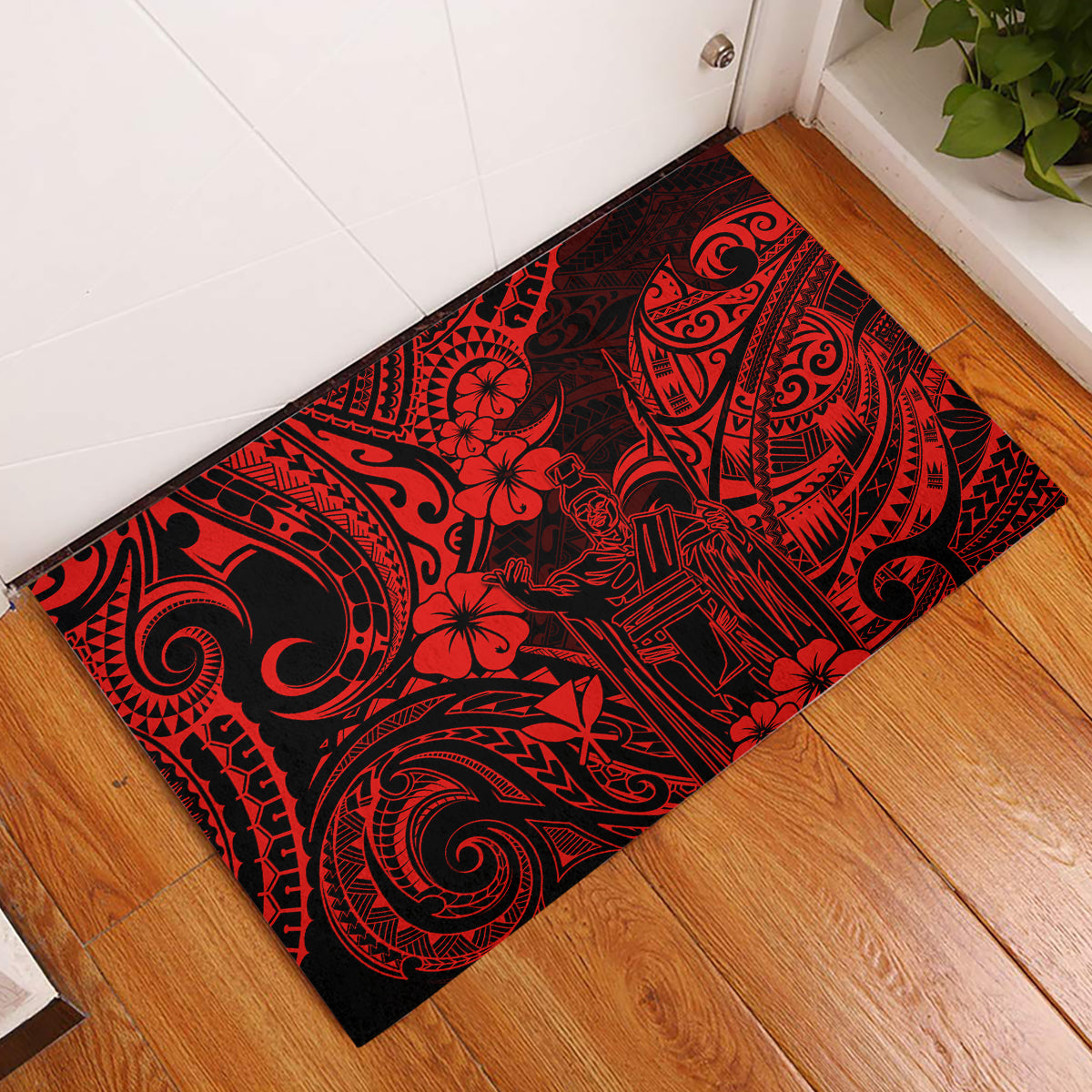 Hawaii King Kamehameha Rubber Doormat Polynesian Pattern Red Version LT01 Red - Polynesian Pride