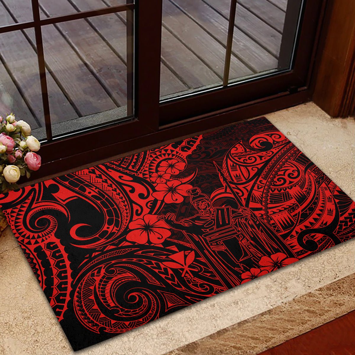 Hawaii King Kamehameha Rubber Doormat Polynesian Pattern Red Version LT01 - Polynesian Pride