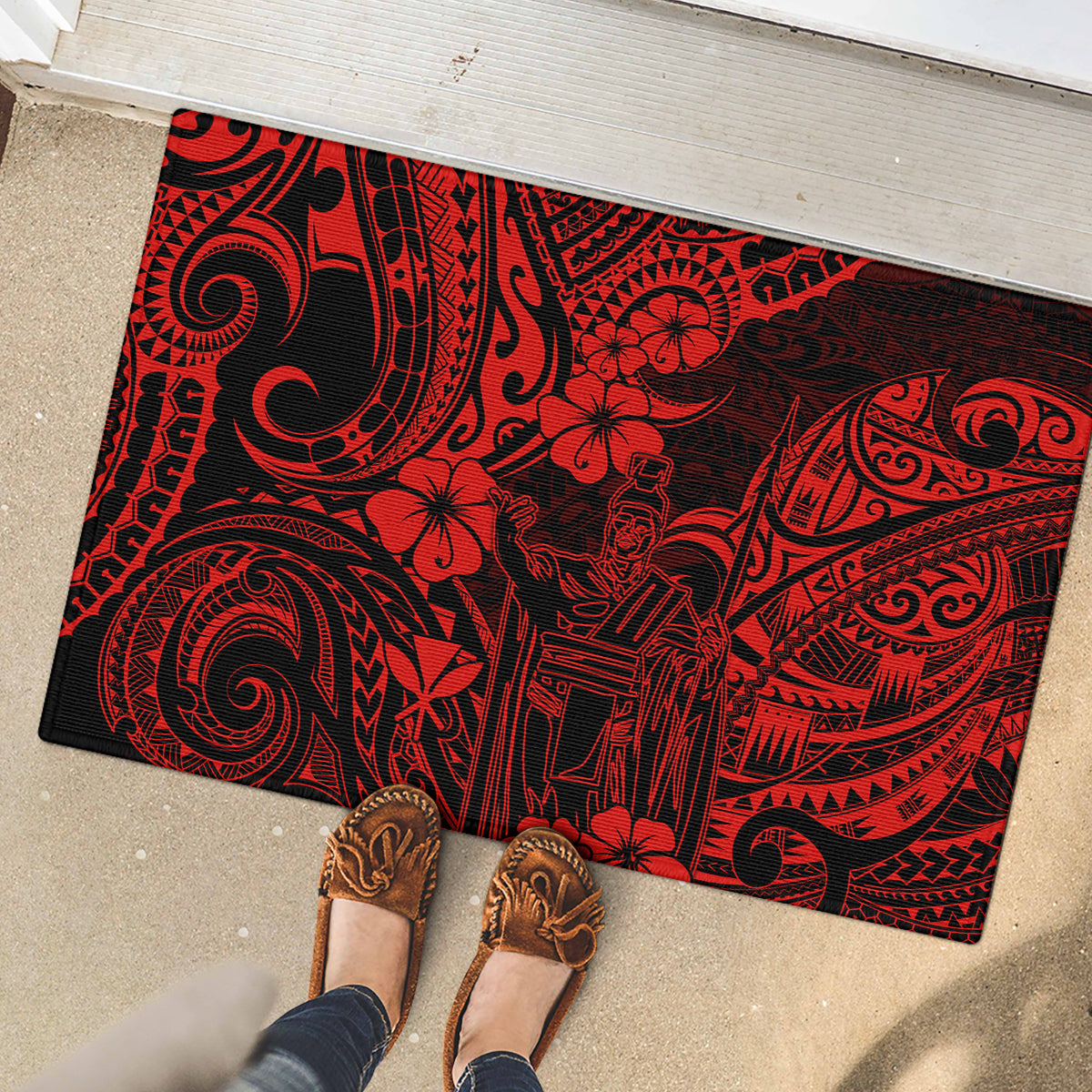 Hawaii King Kamehameha Rubber Doormat Polynesian Pattern Red Version LT01 - Polynesian Pride