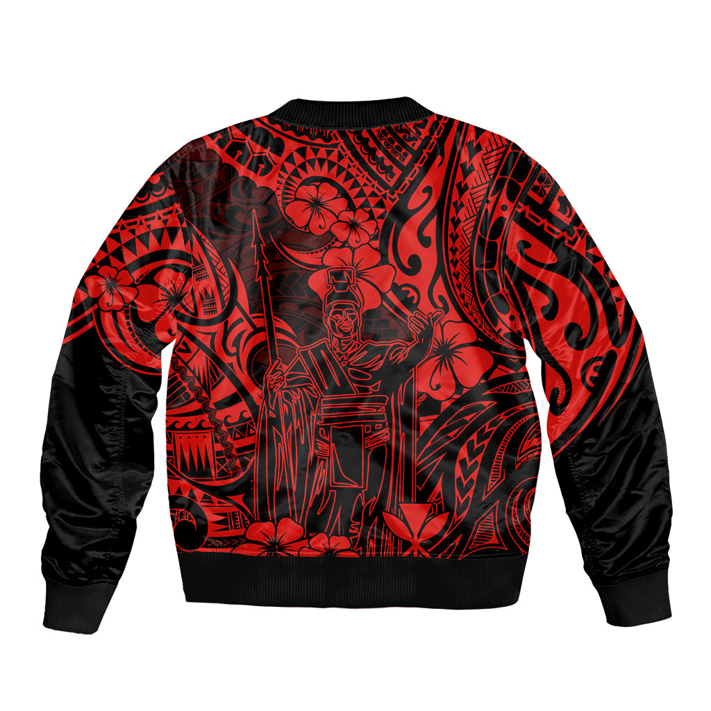 Hawaii King Kamehameha Sleeve Zip Bomber Jacket Polynesian Pattern Red Version LT01 - Polynesian Pride
