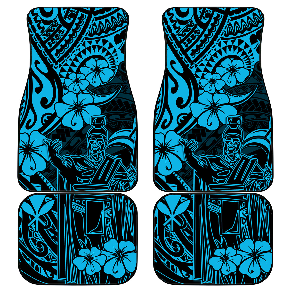 Hawaii King Kamehameha Car Mats Polynesian Pattern Sky Blue Version LT01 Blue - Polynesian Pride