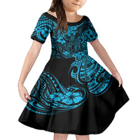 Hawaii King Kamehameha Family Matching Tank Maxi Dress and Hawaiian Shirt Polynesian Pattern Sky Blue Version LT01 Daughter's Dress Blue - Polynesian Pride