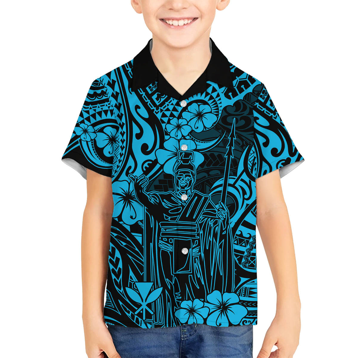 Hawaii King Kamehameha Hawaiian Shirt Polynesian Pattern Sky Blue Version LT01 - Polynesian Pride