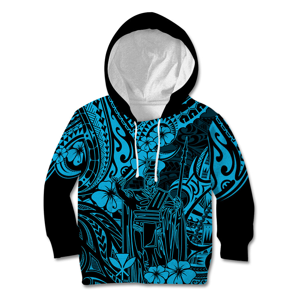 Hawaii King Kamehameha Kid Hoodie Polynesian Pattern Sky Blue Version LT01 Blue - Polynesian Pride