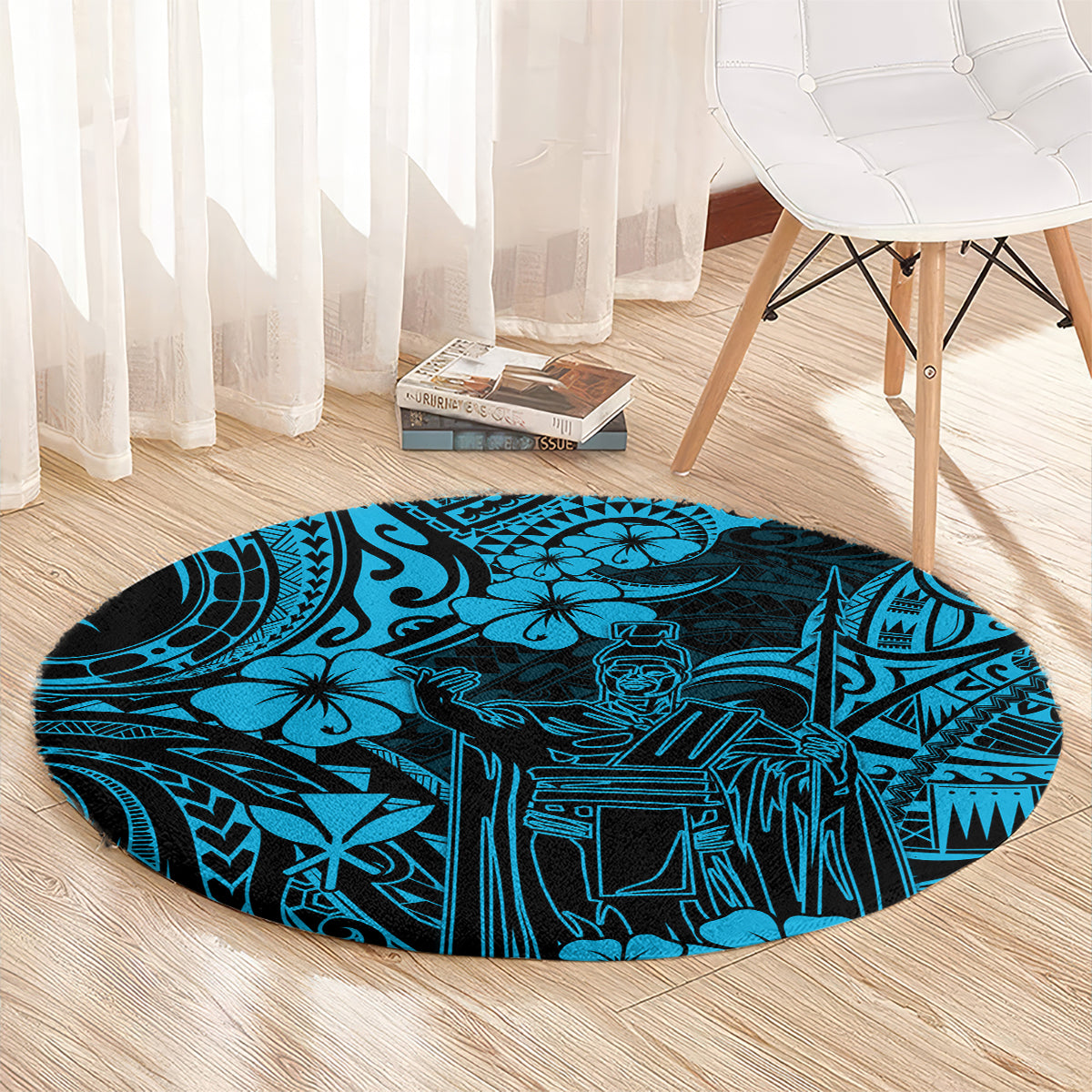 Hawaii King Kamehameha Round Carpet Polynesian Pattern Sky Blue Version LT01 - Polynesian Pride