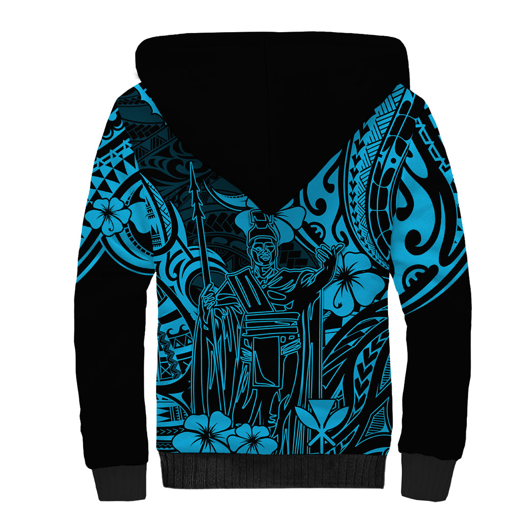 Hawaii King Kamehameha Sherpa Hoodie Polynesian Pattern Sky Blue Version LT01 - Polynesian Pride