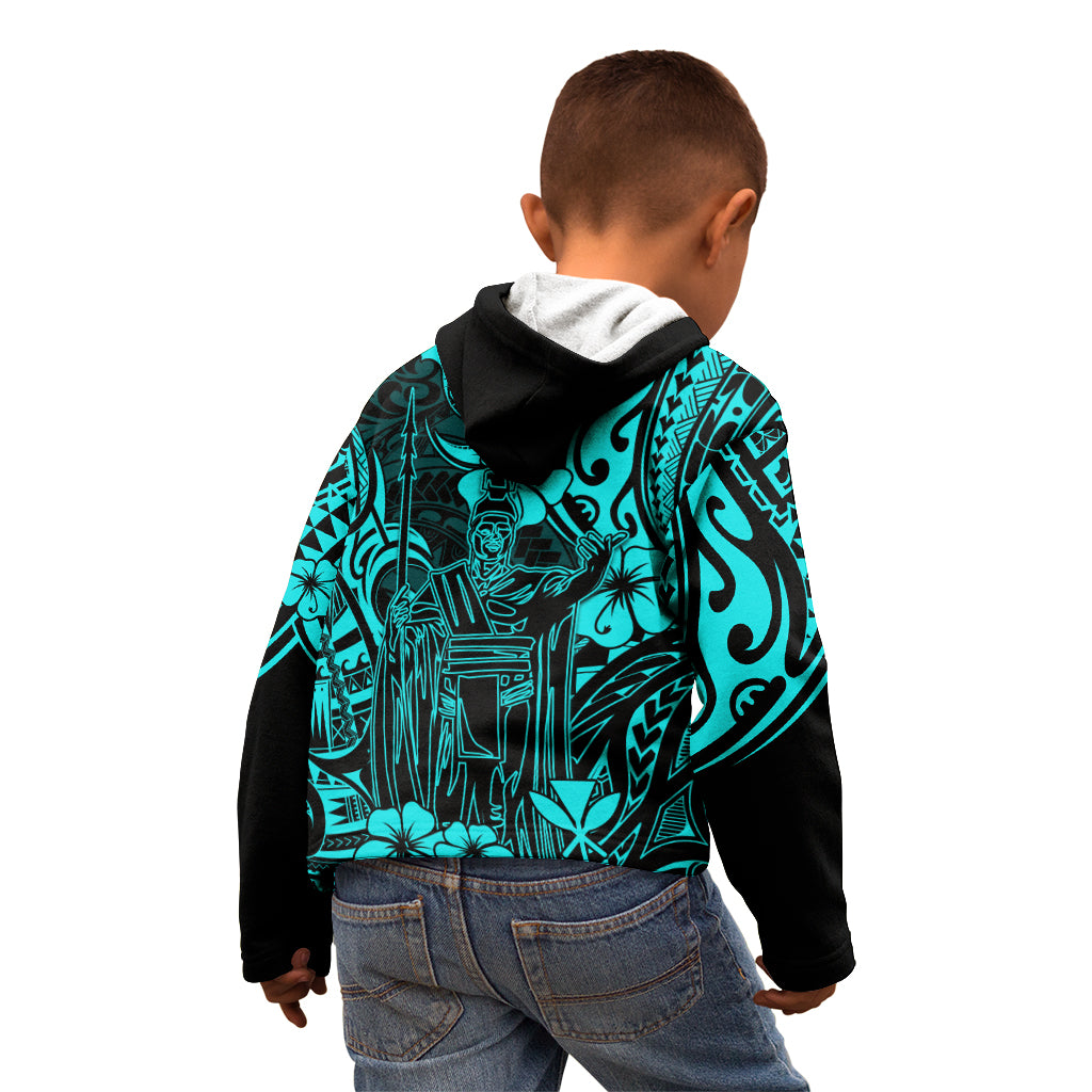 Hawaii King Kamehameha Kid Hoodie Polynesian Pattern Turquoise Version LT01 - Polynesian Pride