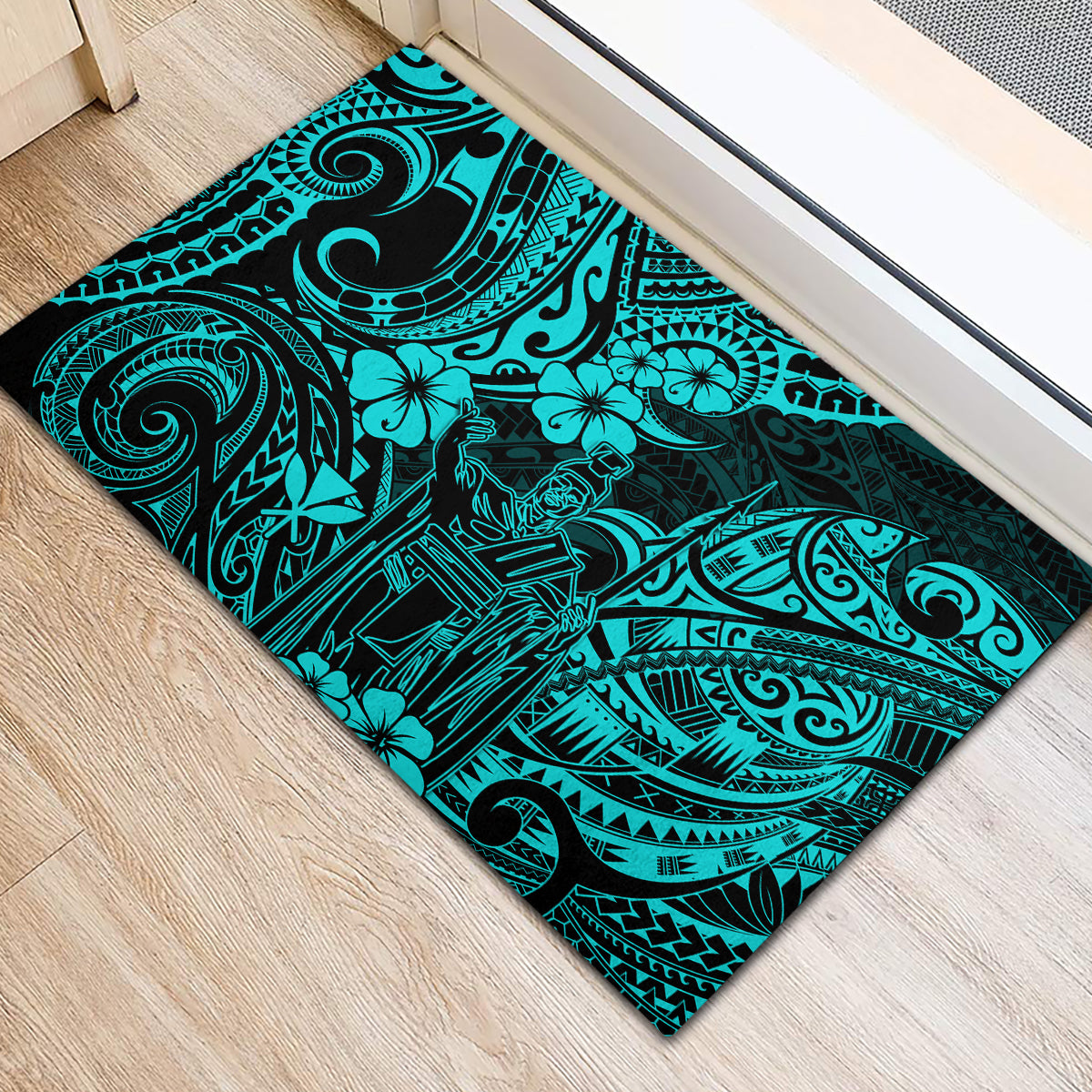 Hawaii King Kamehameha Rubber Doormat Polynesian Pattern Turquoise Version LT01 - Polynesian Pride