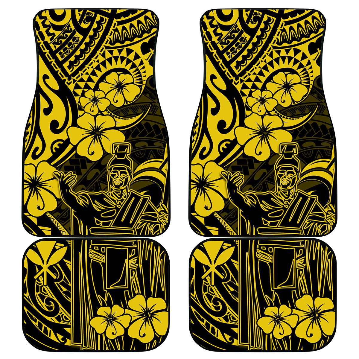 Hawaii King Kamehameha Car Mats Polynesian Pattern Yellow Version LT01 Yellow - Polynesian Pride