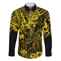 Hawaii King Kamehameha Family Matching Mermaid Dress and Hawaiian Shirt Polynesian Pattern Yellow Version LT01 Dad's Shirt - Long Sleeve Yellow - Polynesian Pride