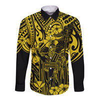 Hawaii King Kamehameha Long Sleeve Button Shirt Polynesian Pattern Yellow Version LT01 Unisex Yellow - Polynesian Pride