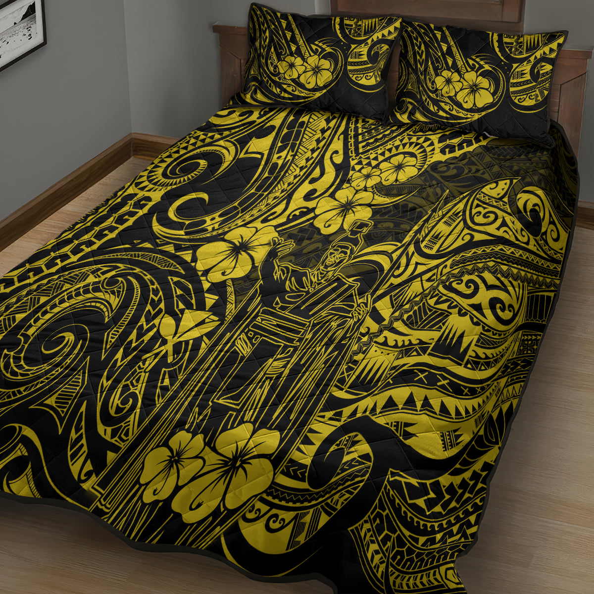 Hawaii King Kamehameha Quilt Bed Set Polynesian Pattern Yellow Version LT01 - Polynesian Pride
