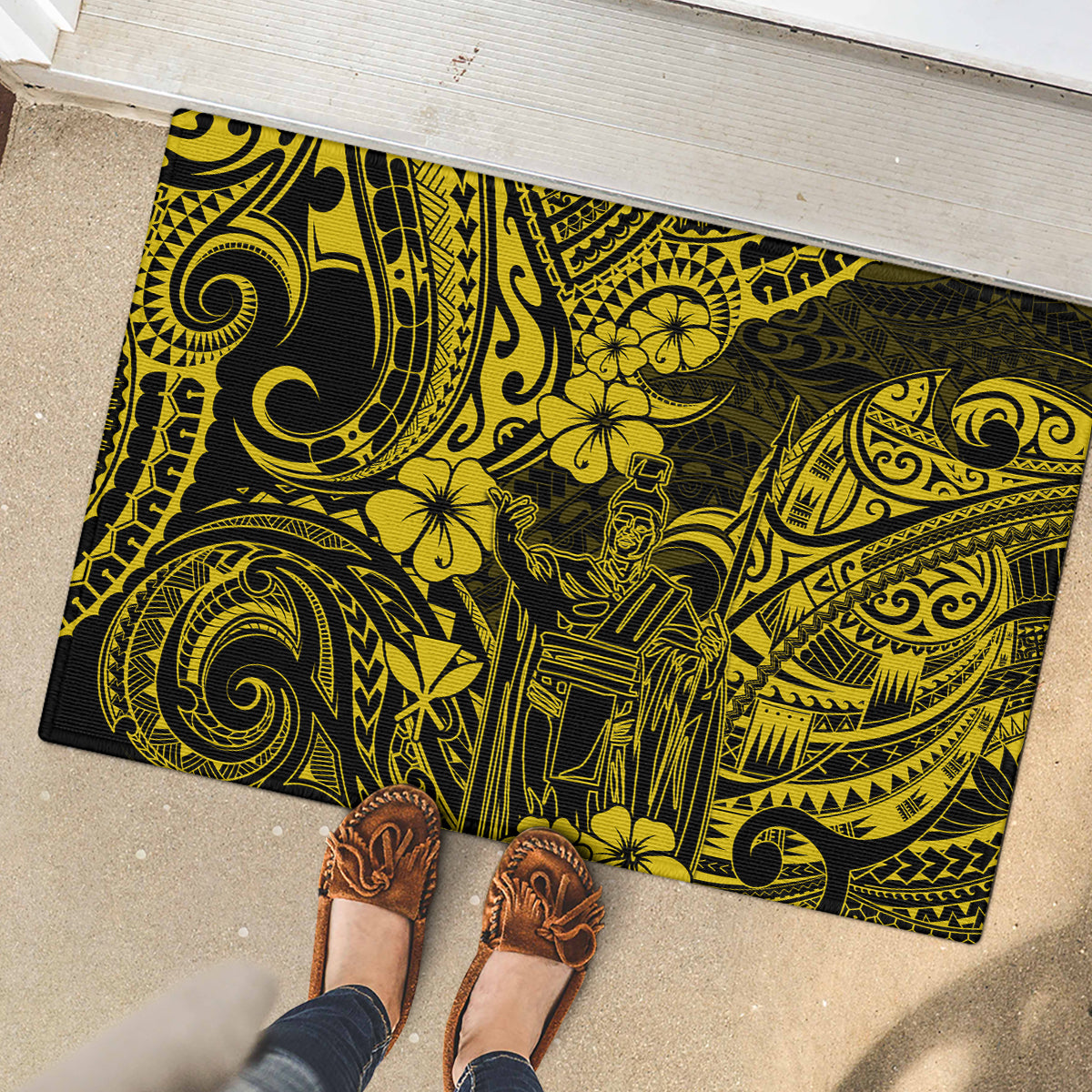 Hawaii King Kamehameha Rubber Doormat Polynesian Pattern Yellow Version LT01 - Polynesian Pride