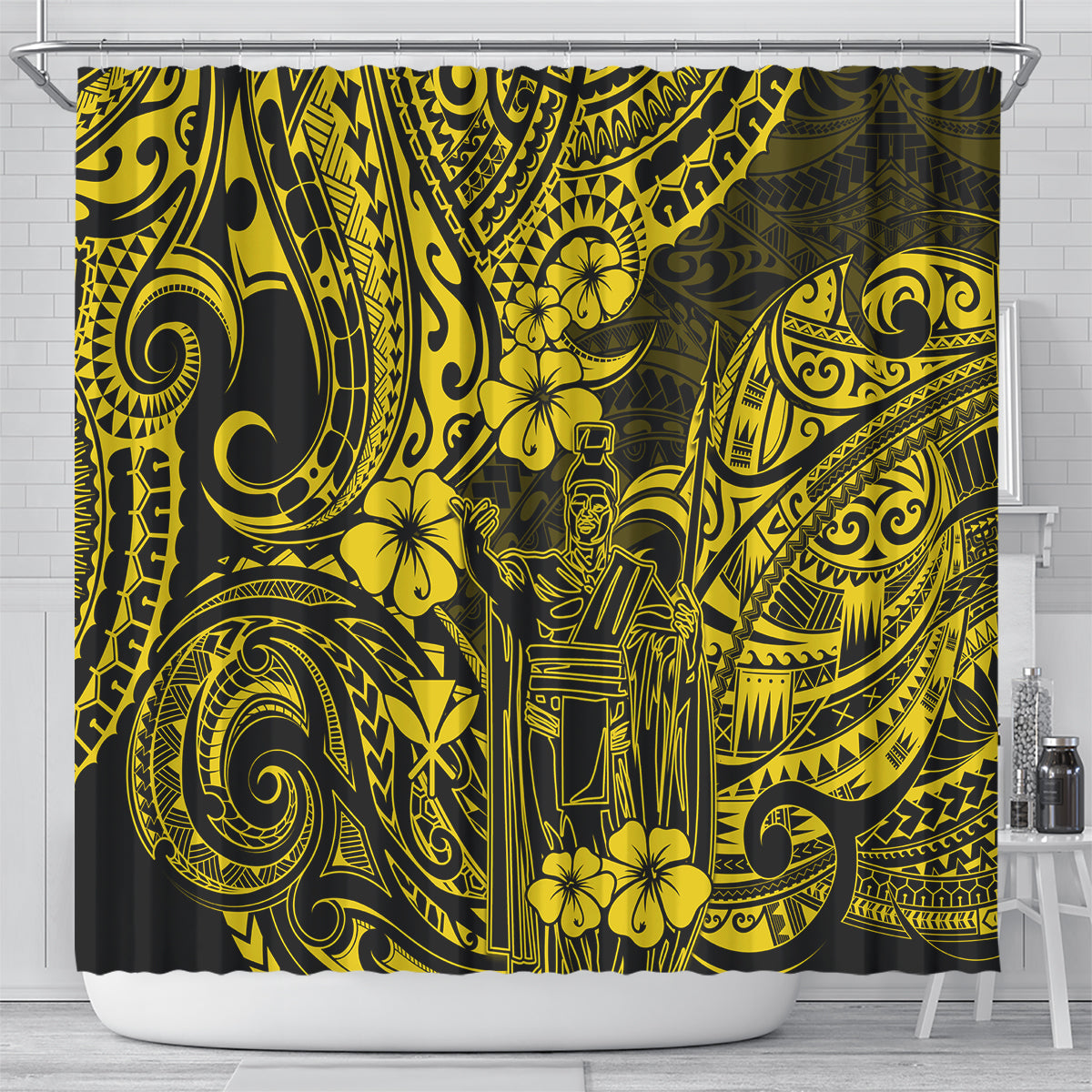 Hawaii King Kamehameha Shower Curtain Polynesian Pattern Yellow Version LT01 - Polynesian Pride
