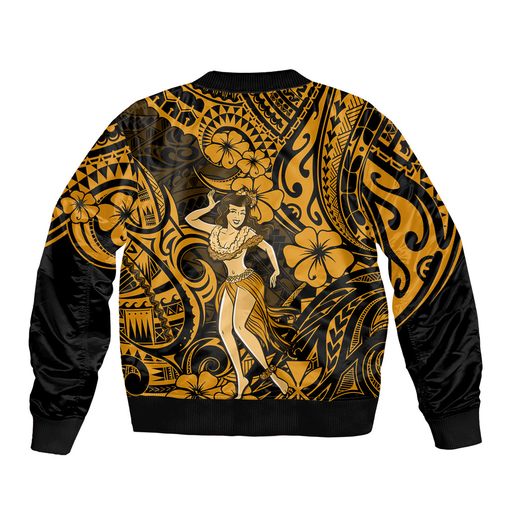 Hawaii Hula Girl Bomber Jacket Polynesian Pattern Gold Version LT01 - Polynesian Pride