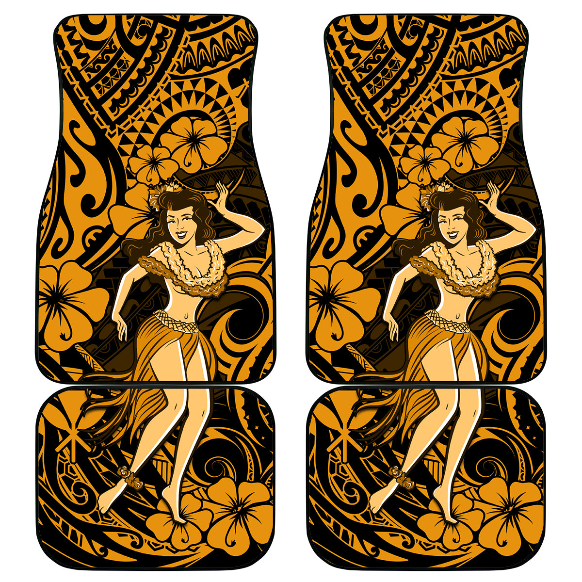 Hawaii Hula Girl Car Mats Polynesian Pattern Gold Version LT01 Gold - Polynesian Pride