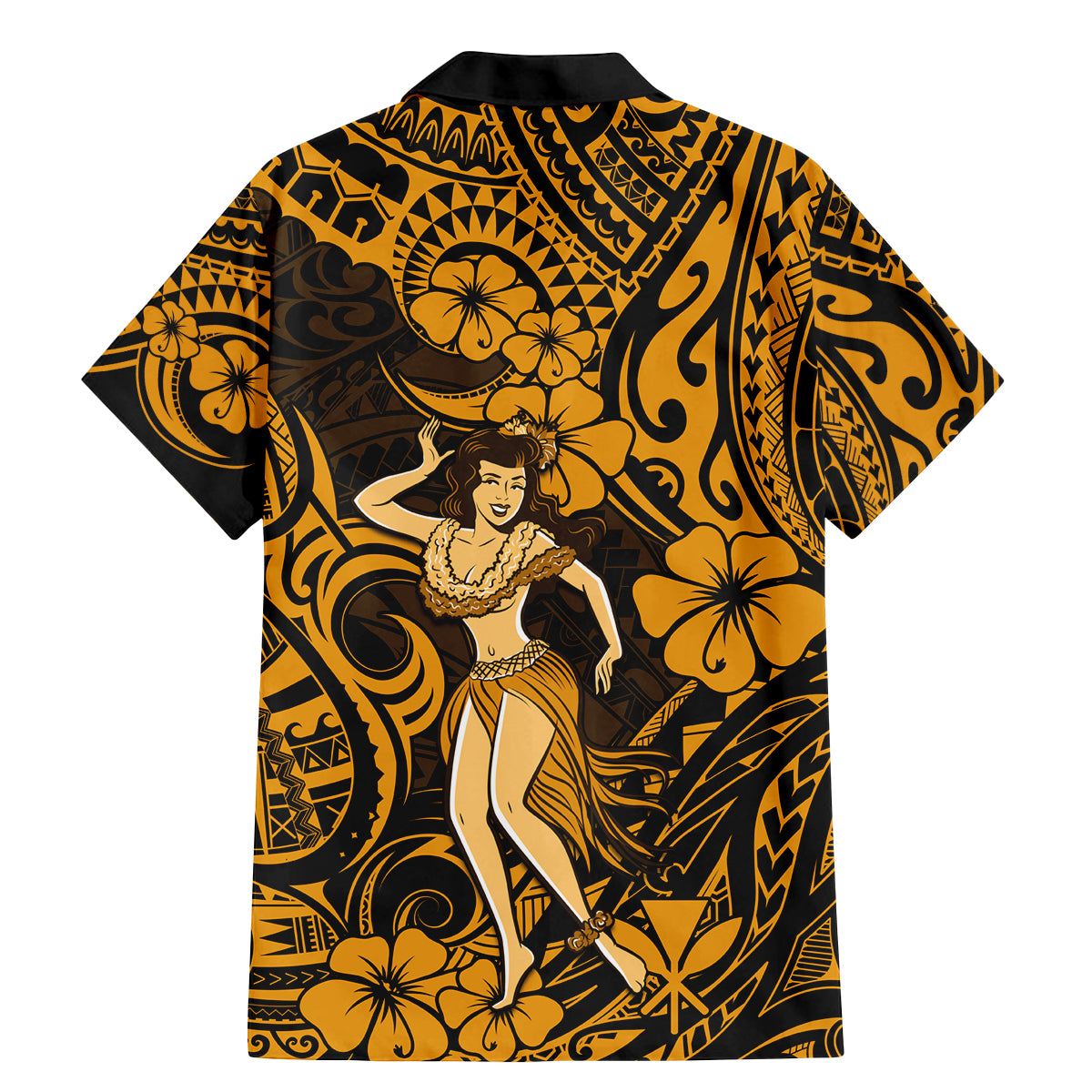 Hawaii Hula Girl Family Matching Mermaid Dress and Hawaiian Shirt Polynesian Pattern Gold Version LT01 - Polynesian Pride