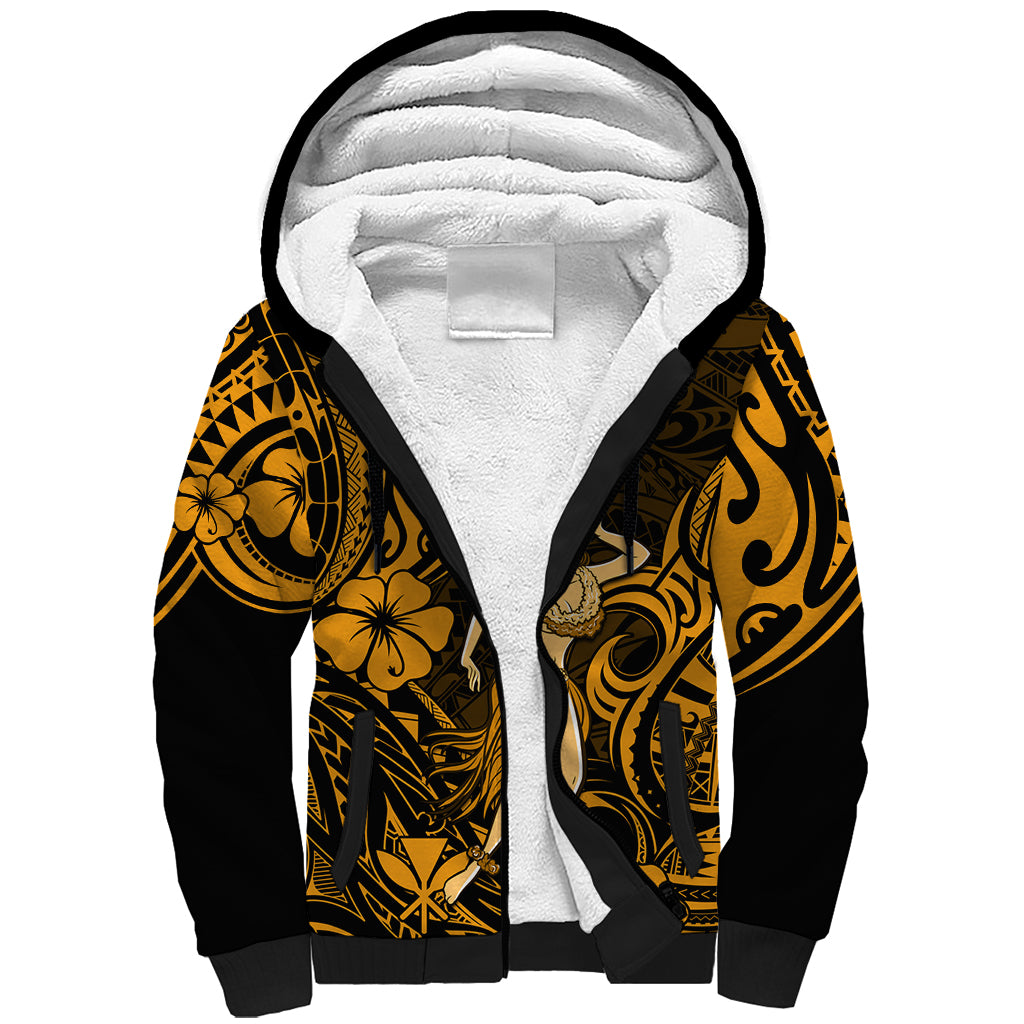 Hawaii Hula Girl Sherpa Hoodie Polynesian Pattern Gold Version LT01 Unisex Gold - Polynesian Pride