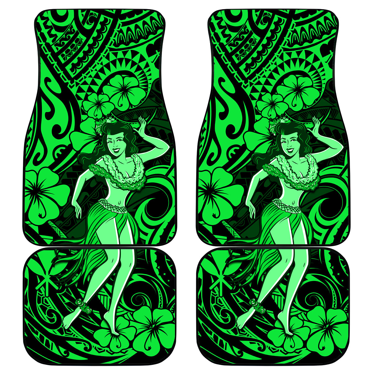 Hawaii Hula Girl Car Mats Polynesian Pattern Green Version LT01 Green - Polynesian Pride