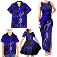 Hawaii Hula Girl Family Matching Tank Maxi Dress and Hawaiian Shirt Polynesian Pattern Navy Blue Version LT01 - Polynesian Pride