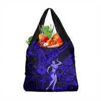 Hawaii Hula Girl Grocery Bag Polynesian Pattern Navy Blue Version LT01 1-pack One Size Blue - Polynesian Pride