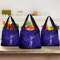 Hawaii Hula Girl Grocery Bag Polynesian Pattern Navy Blue Version LT01 3-pack One Size Blue - Polynesian Pride
