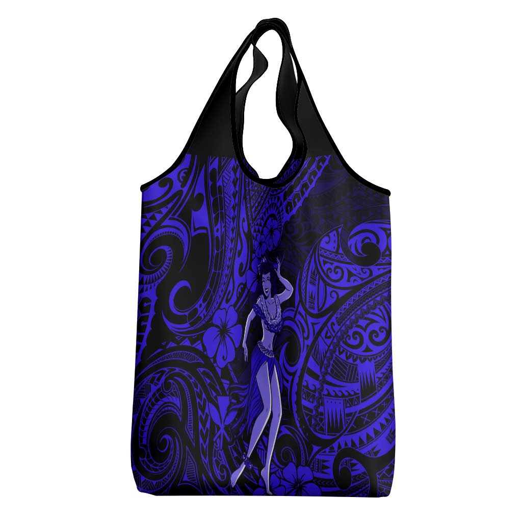 Hawaii Hula Girl Grocery Bag Polynesian Pattern Navy Blue Version LT01 - Polynesian Pride