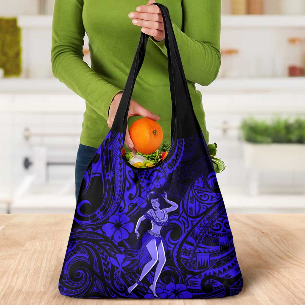 Hawaii Hula Girl Grocery Bag Polynesian Pattern Navy Blue Version LT01 - Polynesian Pride
