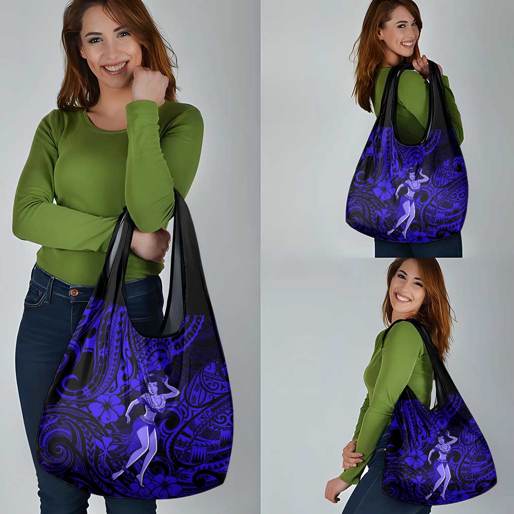 Hawaii Hula Girl Grocery Bag Polynesian Pattern Navy Blue Version LT01 - Polynesian Pride