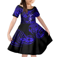 Hawaii Hula Girl Kid Short Sleeve Dress Polynesian Pattern Navy Blue Version LT01 KID Blue - Polynesian Pride