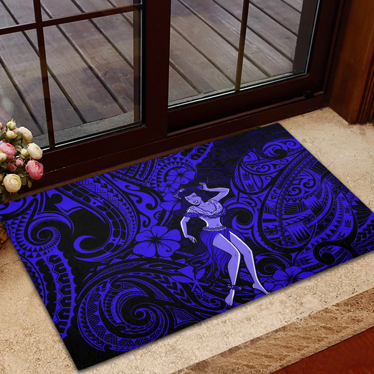 Hawaii Hula Girl Rubber Doormat Polynesian Pattern Navy Blue Version LT01 - Polynesian Pride