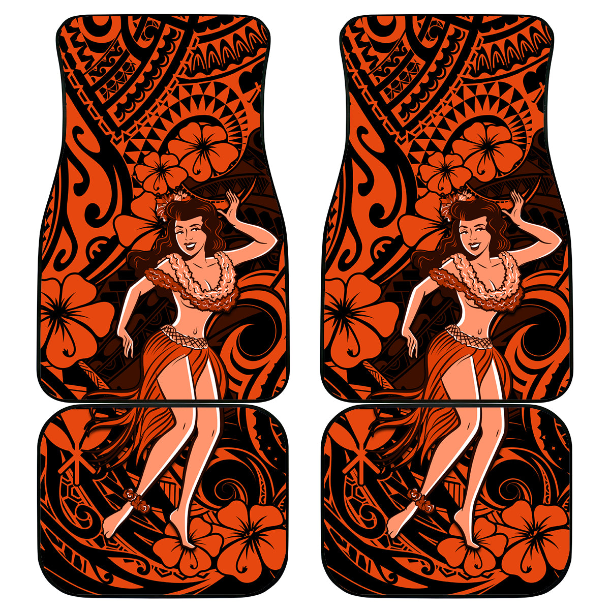 Hawaii Hula Girl Car Mats Polynesian Pattern Orange Version LT01 Orange - Polynesian Pride