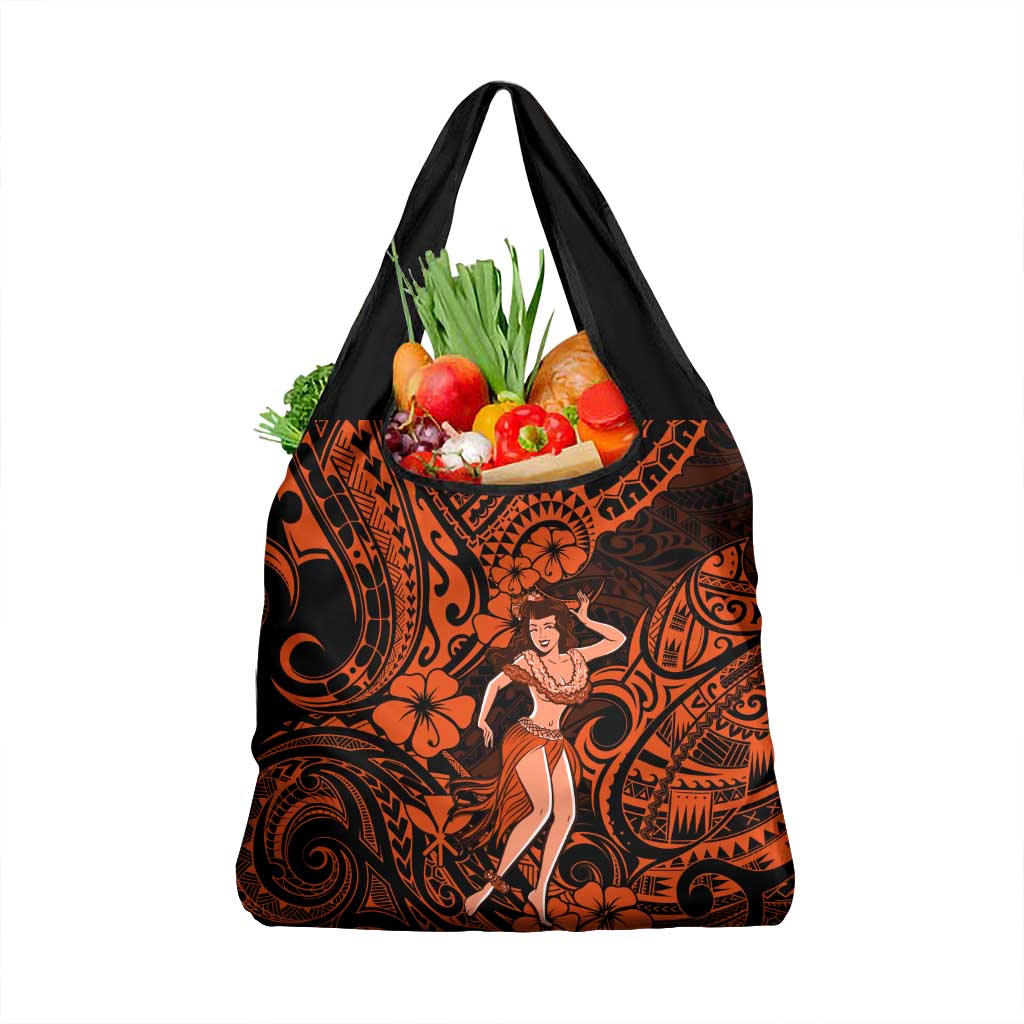 Hawaii Hula Girl Grocery Bag Polynesian Pattern Orange Version LT01 1-pack One Size Orange - Polynesian Pride