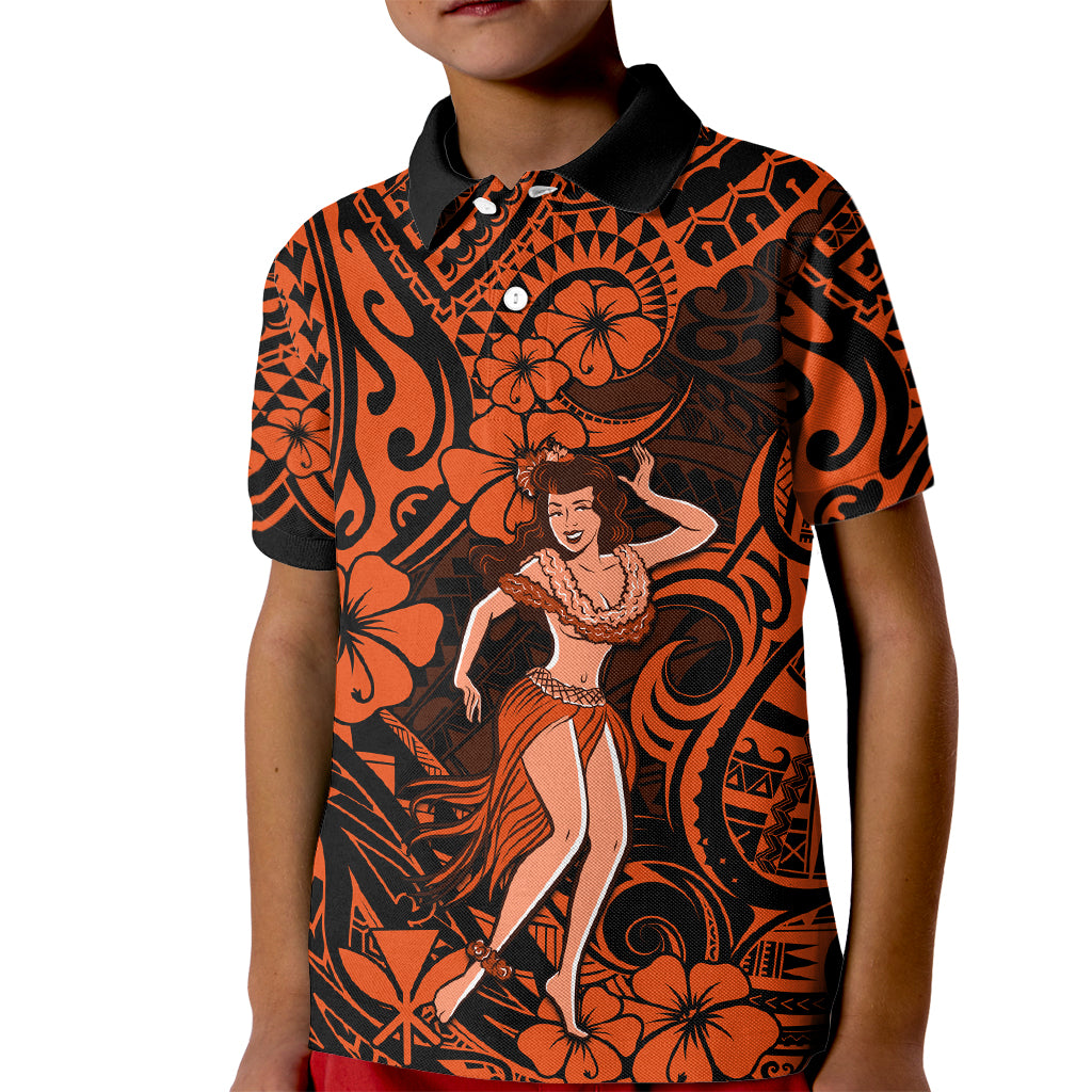 Hawaii Hula Girl Kid Polo Shirt Polynesian Pattern Orange Version LT01 Kid Orange - Polynesian Pride