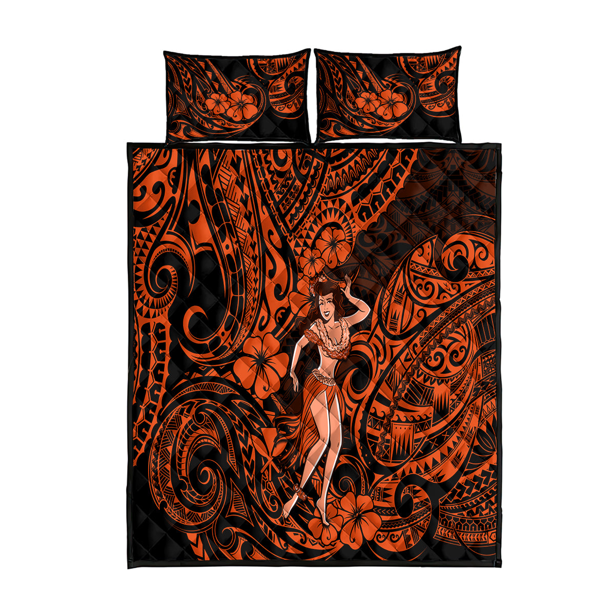 Hawaii Hula Girl Quilt Bed Set Polynesian Pattern Orange Version LT01 Orange - Polynesian Pride