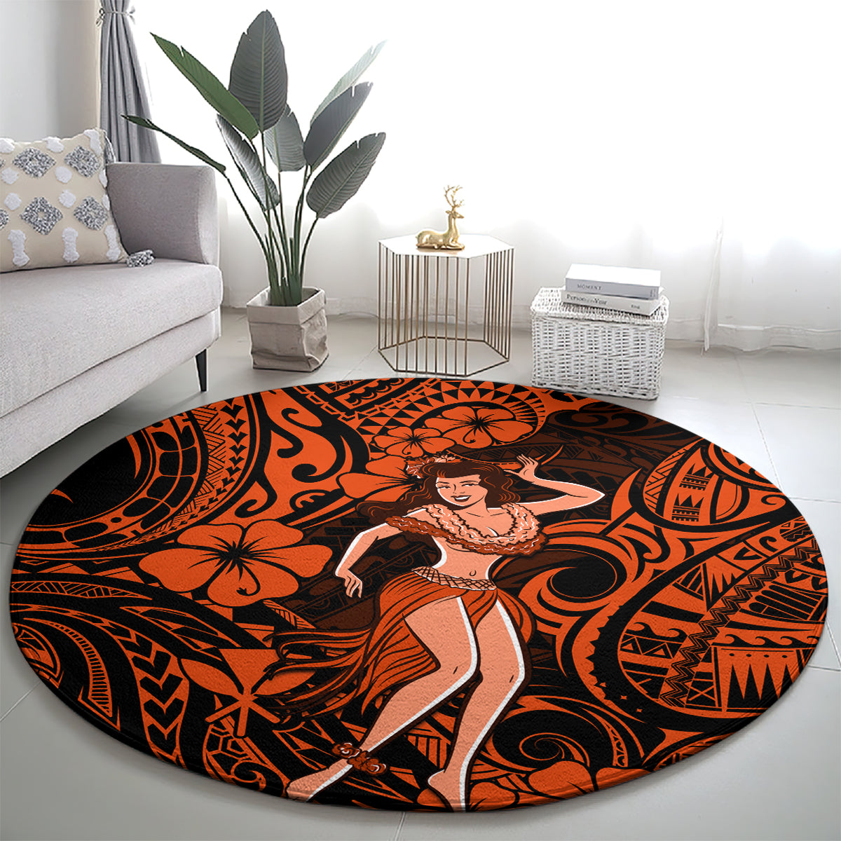 Hawaii Hula Girl Round Carpet Polynesian Pattern Orange Version LT01 - Polynesian Pride